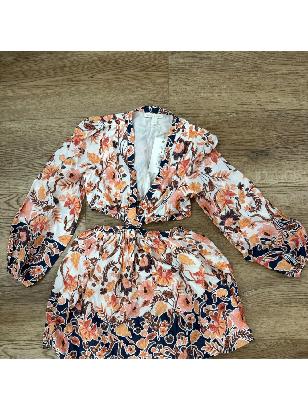 Floral Crop Midriff Dress- Navy & Peach